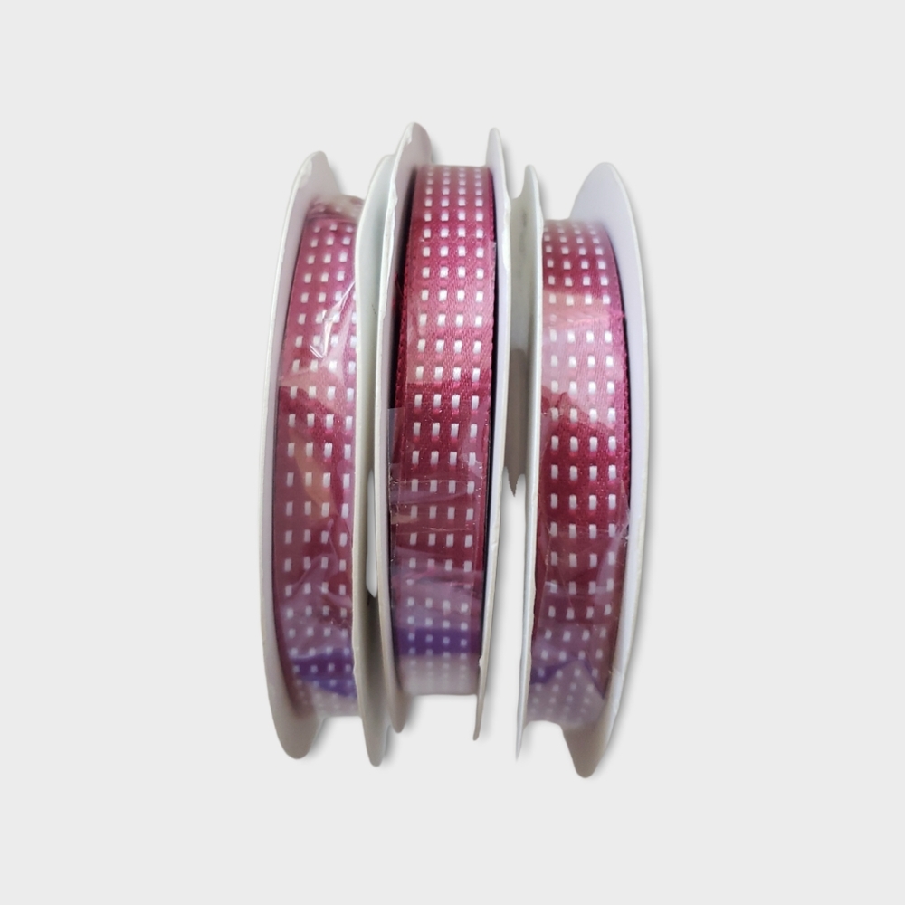 Stampin' Up! Raspberry Ripple Satin Stitched Ribbon 10 Yards 3/8", 1 cm (3-pack)